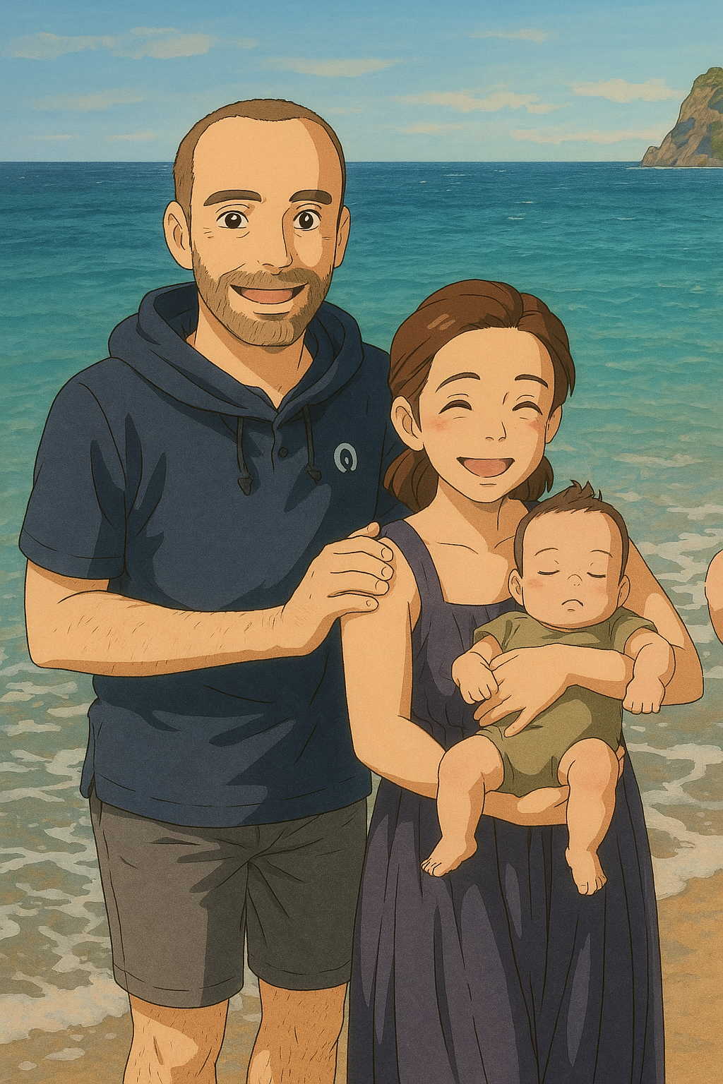 Ghibli-style illustration of Arrhen with his family